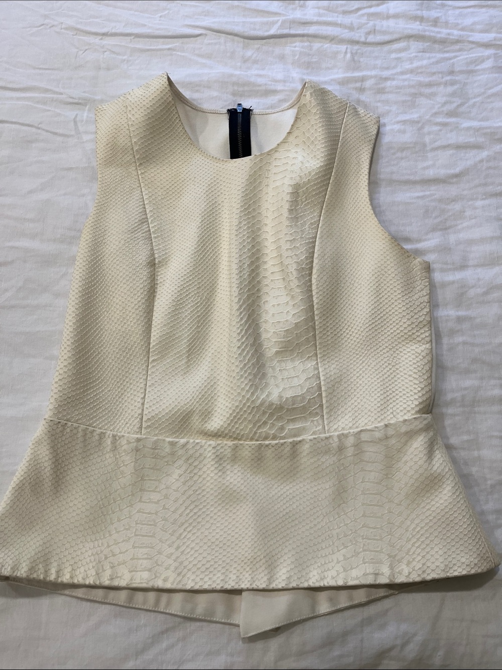 Half leather Sleeveless Ivory Textured Peplum Top